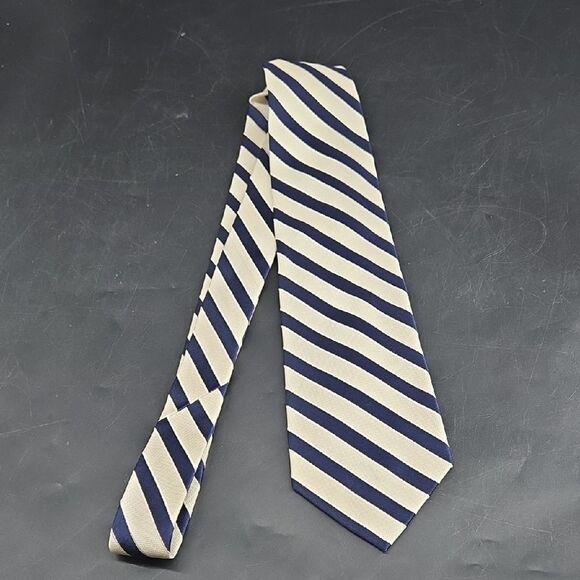 Paul Fredrick Navy and Cream Striped Silk Tie - Picture 1 of 4